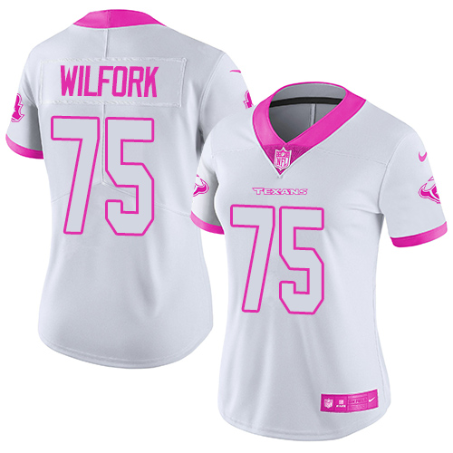 Women's Limited Vince Wilfork Nike Jersey White/Pink - #75 Rush Fashion NFL Houston Texans